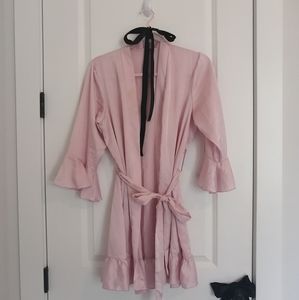 Ruffle Pink Silk Kimono Robe
